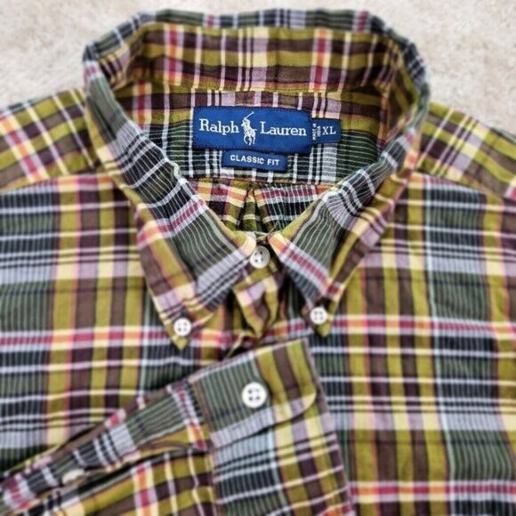 Ralph Lauren Classic Fit Plaid Shirt Multicolor Long Sleeve Button-Down Mens XL - Picture 1 of 10